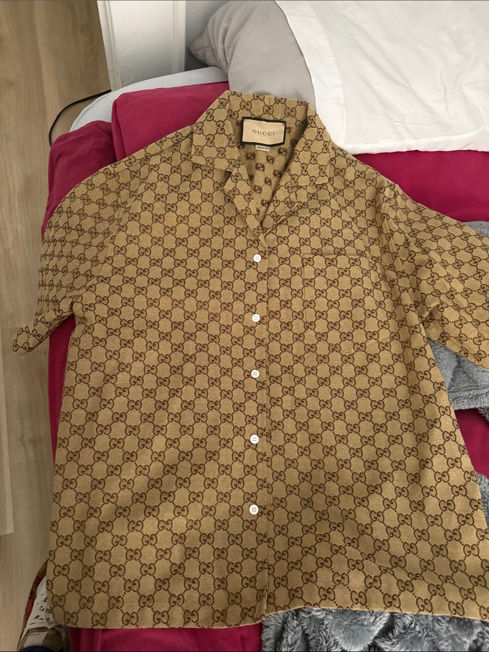 Gucci Beige and Brown GG Jacquard Button-Up Shirt